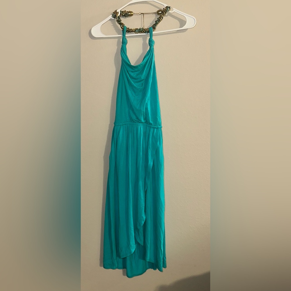 NWT bebe halter necklace jersey dress robe jersey collier‎ licou blue size xs